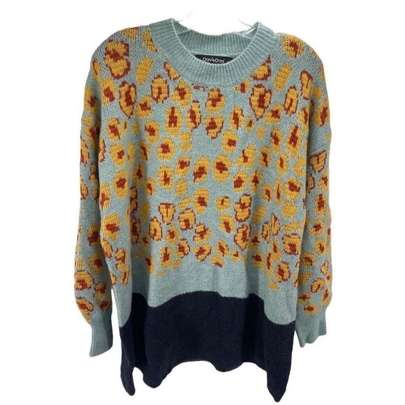 Davi & Dani Womens Animal Print Sweater Balloon Long Sleeve  Blue Yellow 2XL - Picture 9 of 10
